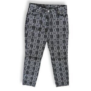 Escada lace print floral black white pants jeans size 38